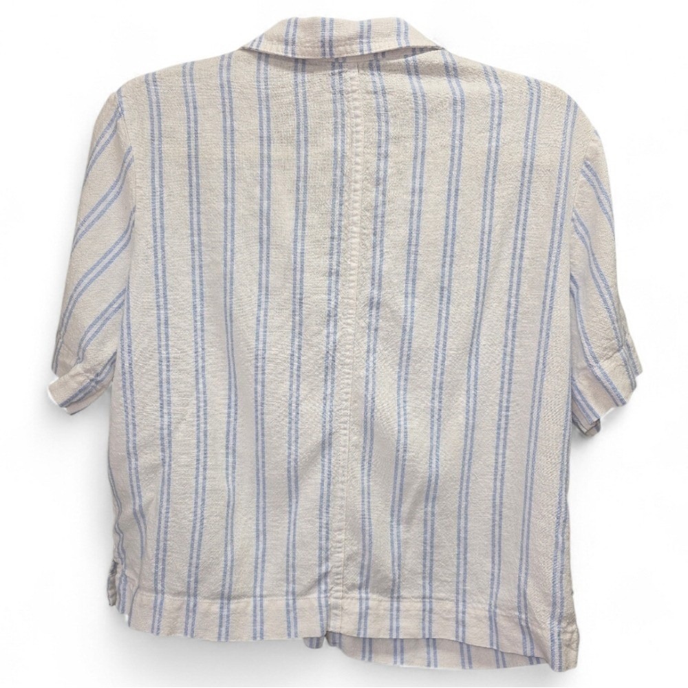 Buffalo David Bitton Sky Blue and White Striped Linen Blend Button Up Top Costal - Picture 2 of 7